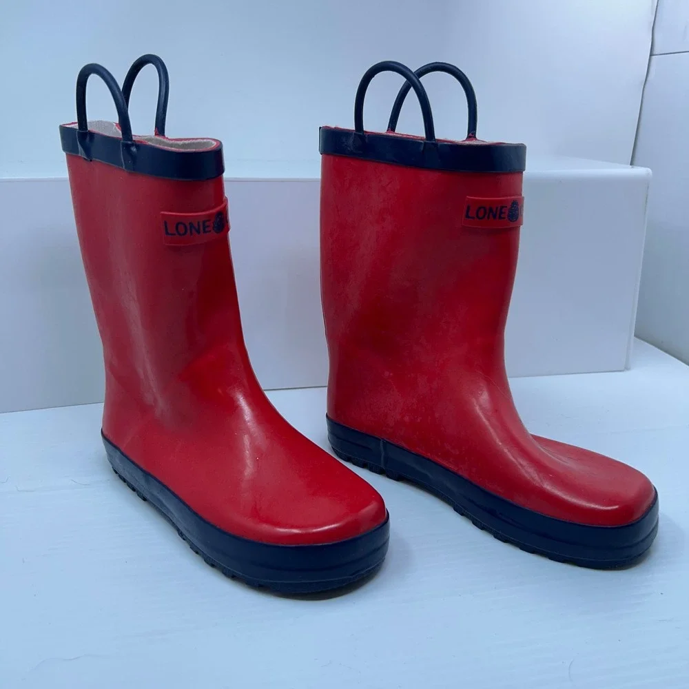 Lone Cone Kids Size 3 Red Navy Blue Waterproof Rubber Rain Boots New